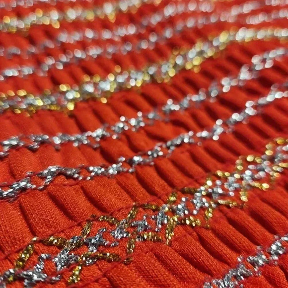 Vintage 60s bright red, gold, and silver babydoll long bell-sleeved maxi dress - Picture 13 of 15